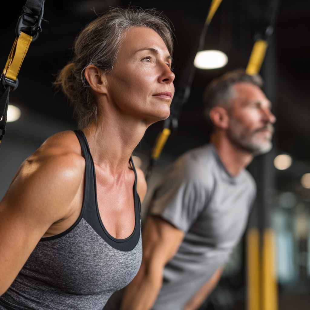 Adult professionals doing functional fitness exercises